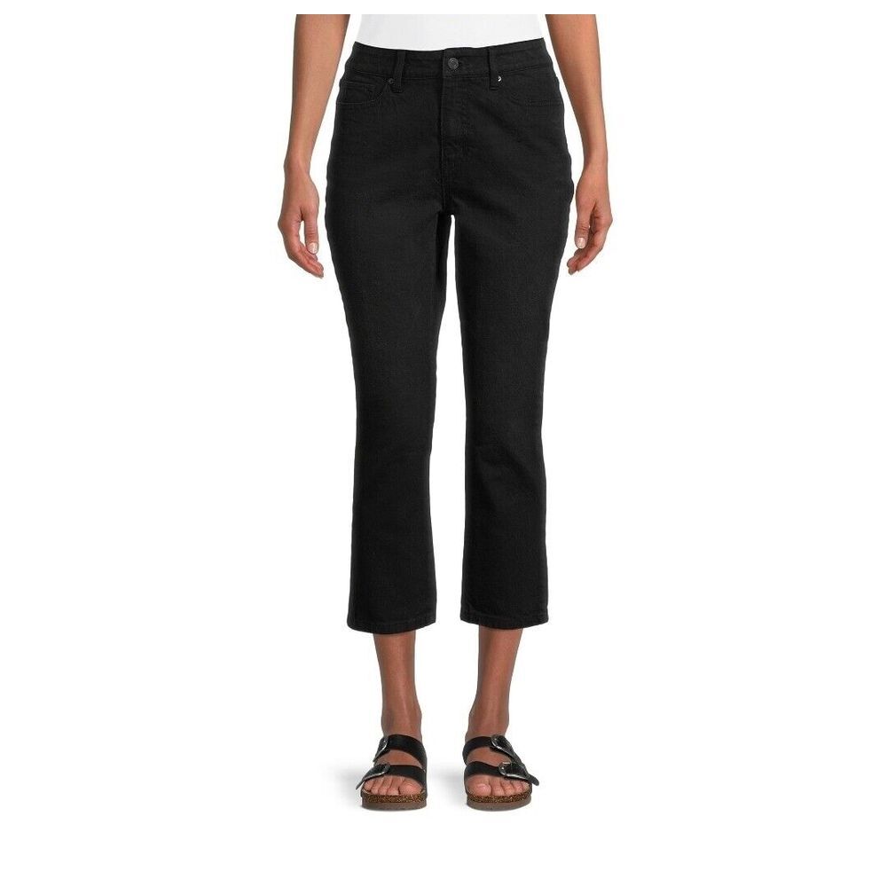 Time & Tru Straight Crop Jean High Waist Washed Black Denim Women's Size 14 New